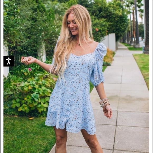NWT BUDDY LOVE Blue Jennifer Puff Sleeve Star Print Mini Dress XS Starbright - Picture 5 of 14